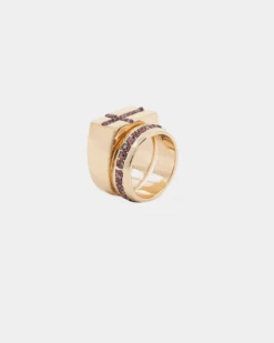 Wild For The Weekend Cross Stone Ring 2 Pack (Medium) Gold/Purple -Fashion Clothing Store 06007861 YG837 default 00020