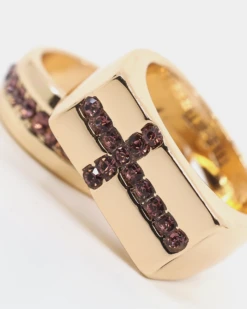Wild For The Weekend Cross Stone Ring 2 Pack (Medium) Gold/Purple -Fashion Clothing Store 06007861 YG837 default 00030