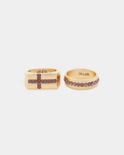 Wild For The Weekend Cross Stone Ring 2 Pack (Medium) Gold/Purple -Fashion Clothing Store 06007861 YG837 default 00040