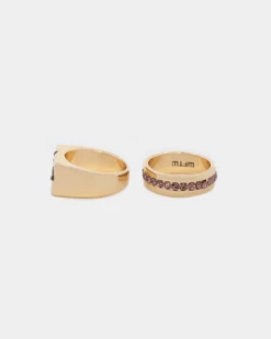 Wild For The Weekend Cross Stone Ring 2 Pack (Medium) Gold/Purple -Fashion Clothing Store 06007861 YG837 default 00050