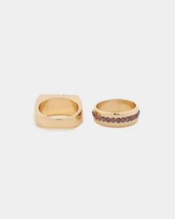 Wild For The Weekend Cross Stone Ring 2 Pack (Medium) Gold/Purple -Fashion Clothing Store 06007861 YG837 default 00060