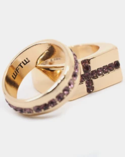 Wild For The Weekend Cross Stone Ring 2 Pack (Medium) Gold/Purple -Fashion Clothing Store 06007861 YG837 default 00070