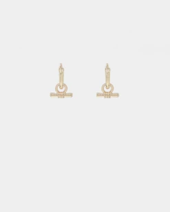 Wild For The Weekend Wildcats T-Bar Drop Hoop Earrings Gold