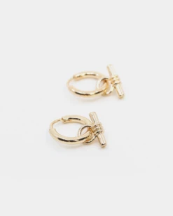 Wild For The Weekend Wildcats T-Bar Drop Hoop Earrings Gold -Fashion Clothing Store 06007884 YG200 default 00040