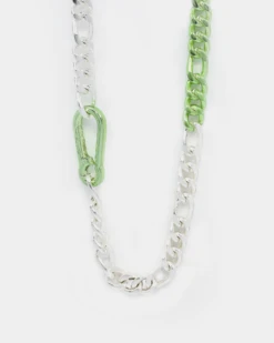 Wild For The Weekend Carabiner Chain Necklace Silver/Green