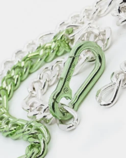 Wild For The Weekend Carabiner Chain Necklace Silver/Green -Fashion Clothing Store 06007886 YS604 default 00030