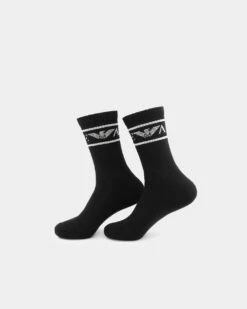 Emporio Armani T50 Socks 2 Pack Black/Black -Fashion Clothing Store 06008725 YB015 default 0040