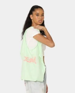 X-Girl Mills Logo Shopper Bag Lime -Fashion Clothing Store 06009256 YL400 womens 0015