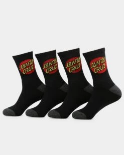 Santa Cruz Kids' Classic Dot Crew Socks 4 Pack Black