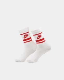 Nike Nike Sportswear Everyday Essential Crew Socks 3 Pack White/Red -Fashion Clothing Store 06009450 YW208 default 0030