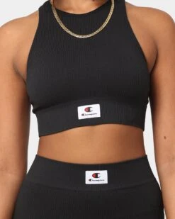 Champion Women's LFS Seamless Racer Crop Black -Fashion Clothing Store 06009880 YB001 womens 030
