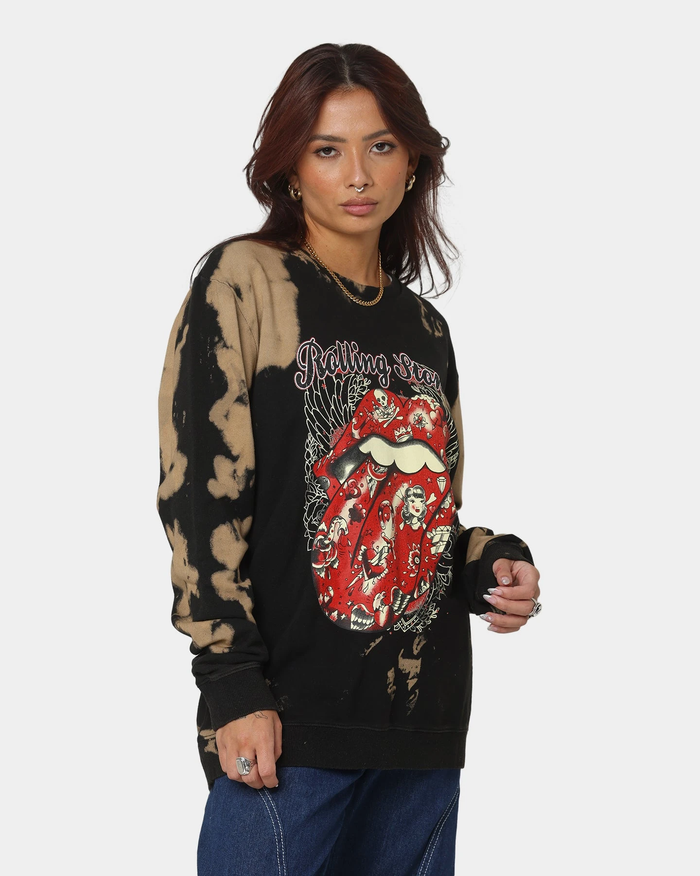 The Rolling Stones Tattoo Tongue Crewneck Tie Dye/Black 3 The Rolling Stones Tattoo Tongue Crewneck Tie Dye/Black