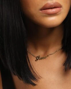 Guess Mainline Women's Lettering 16-18" Choker Necklace Gold -Fashion Clothing Store 09000040 YG200 womens 00015