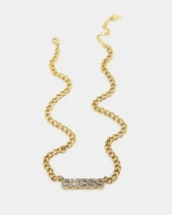 Guess Mainline Women's Pave Bold 16-18" Choker Necklace Gold -Fashion Clothing Store 09000042 YG200 default 00020