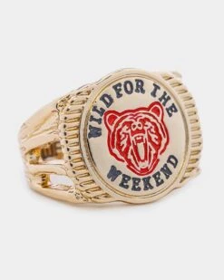 Wild For The Weekend Baller Bear Coin Signet Ring (Medium) Gold -Fashion Clothing Store 09000134 YG200 default 00020