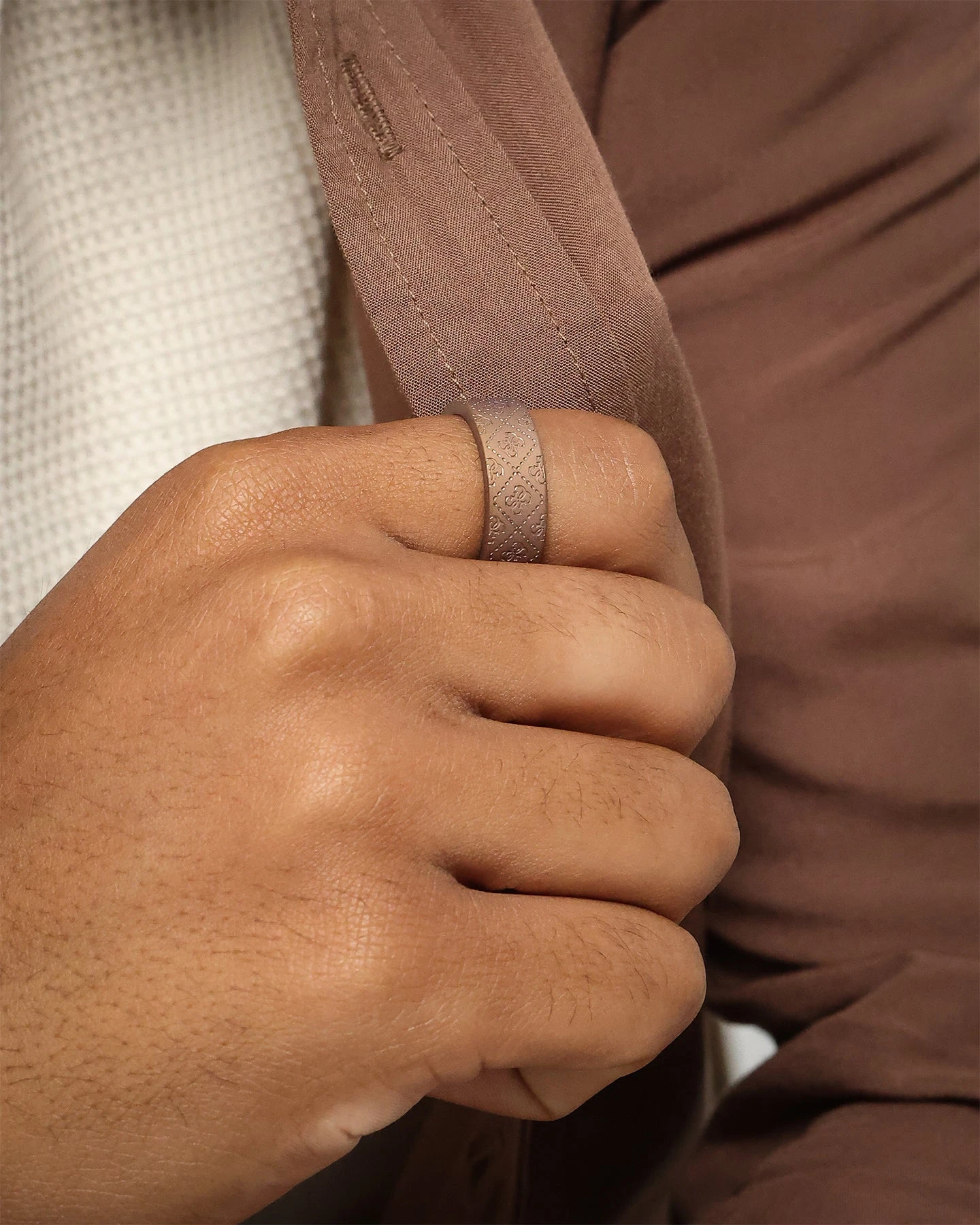 Guess Mainline 8MM X 20MM 4G Pattern Ring Chocolate Brown 3 Guess Mainline 8MM X 20MM 4G Pattern Ring Chocolate Brown