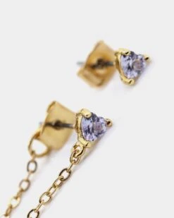 Raising Hell Women's Two Hearts Earrings Gold/Lilac -Fashion Clothing Store 09000317 YG836 default 00030