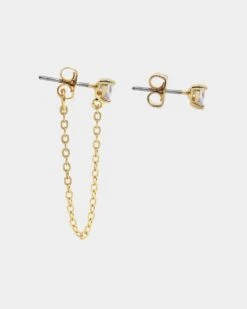 Raising Hell Women's Two Hearts Earrings Gold/Lilac -Fashion Clothing Store 09000317 YG836 default 00040