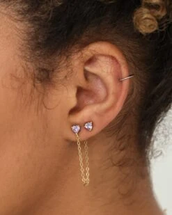 Raising Hell Women's Two Hearts Earrings Gold/Lilac