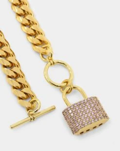 Raising Hell Women's Iced Padlock Bracelet Gold/Pink -Fashion Clothing Store 09000374 YG838 default 00030