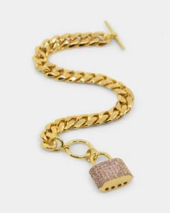 Raising Hell Women's Iced Padlock Bracelet Gold/Pink -Fashion Clothing Store 09000374 YG838 default 00040