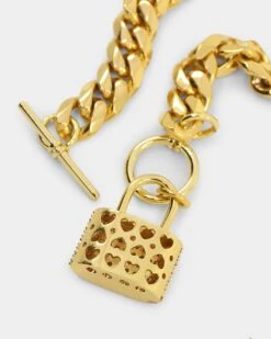 Raising Hell Women's Iced Padlock Bracelet Gold/Pink -Fashion Clothing Store 09000374 YG838 default 00070