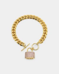 Raising Hell Women's Iced Padlock Bracelet Gold/Pink -Fashion Clothing Store 09000374 YG838 default 00080