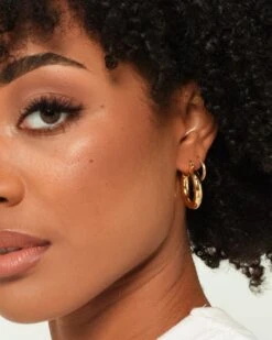 Raising Hell Staple Gold Hoop Earrings Gold -Fashion Clothing Store 09000564 YG200 womens 0016