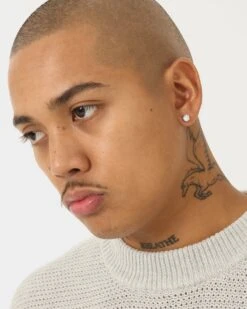 NXS Round Cut Earrings White Gold -Fashion Clothing Store 09000616 YW101 mens 0015