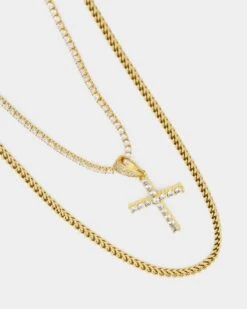 NXS Double Cross Chain Iced Gold 13 NXS Double Cross Chain Iced Gold -Fashion Clothing Store 09000632 YI026 default 0030