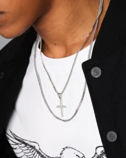 NXS Double Cross Chain White Gold -Fashion Clothing Store 09000632 YW101 mens 0025