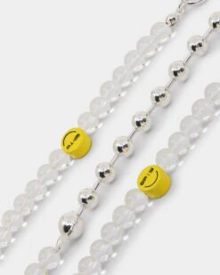 Wild For The Weekend Smiley Beaded Necklace Silver -Fashion Clothing Store 09000663 YS001 default 0030