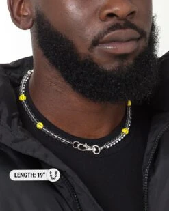 Wild For The Weekend Smiley Beaded Necklace Silver -Fashion Clothing Store 09000663 YS001 mens 0015