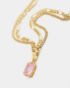Raising Hell Women's Pendant Figaro Choker Necklace Pink/Gold -Fashion Clothing Store 09000681 YP819 default 0030