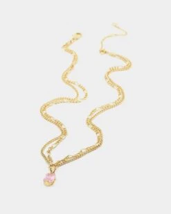 Raising Hell Women's Pendant Figaro Choker Necklace Pink/Gold -Fashion Clothing Store 09000681 YP819 default 0040
