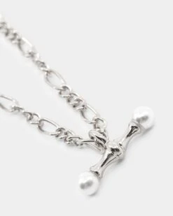 Wild For The Weekend Pearl T-Bar Necklace Silver -Fashion Clothing Store 09000726 YS001 default 0020