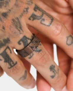 Guess Mainline 8mm 4G Pattern Ring Brown -Fashion Clothing Store 09000890 YX300 mens 0025