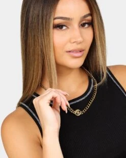 Guess Mainline Log-In Guess 16mm Curb Chain Gold -Fashion Clothing Store 09000925 YG200 womens 0025