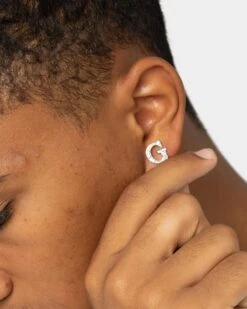 Guess Mainline Party Pave G Logo 9mm Stud Earrings Gold -Fashion Clothing Store 09000928 YG200 mens 0020