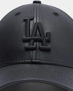 New Era Women's Los Angeles Dodgers PU Leather 9FORTY Strapback Black/Black -Fashion Clothing Store 194790125835 womens 0024