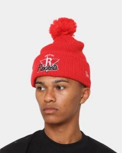 New Era Houston Rockets NBA '21 Tip Off Pom Knit Beanie Red -Fashion Clothing Store 195853966310 mens 0100