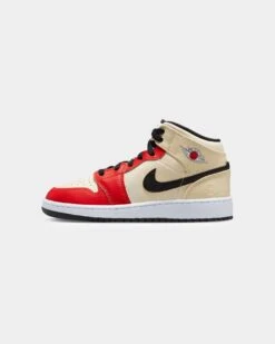 Jordan Kids' Air Jordan 1 Mid SS (GS) "Dunk Contest" Muslin/Chile Red