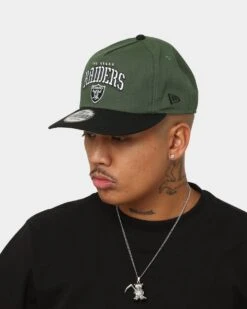 New Era Las Vegas Raiders 'Stencil Script' Golfer Snapback Cilantro Green/Black -Fashion Clothing Store 196499495189 mens 0100