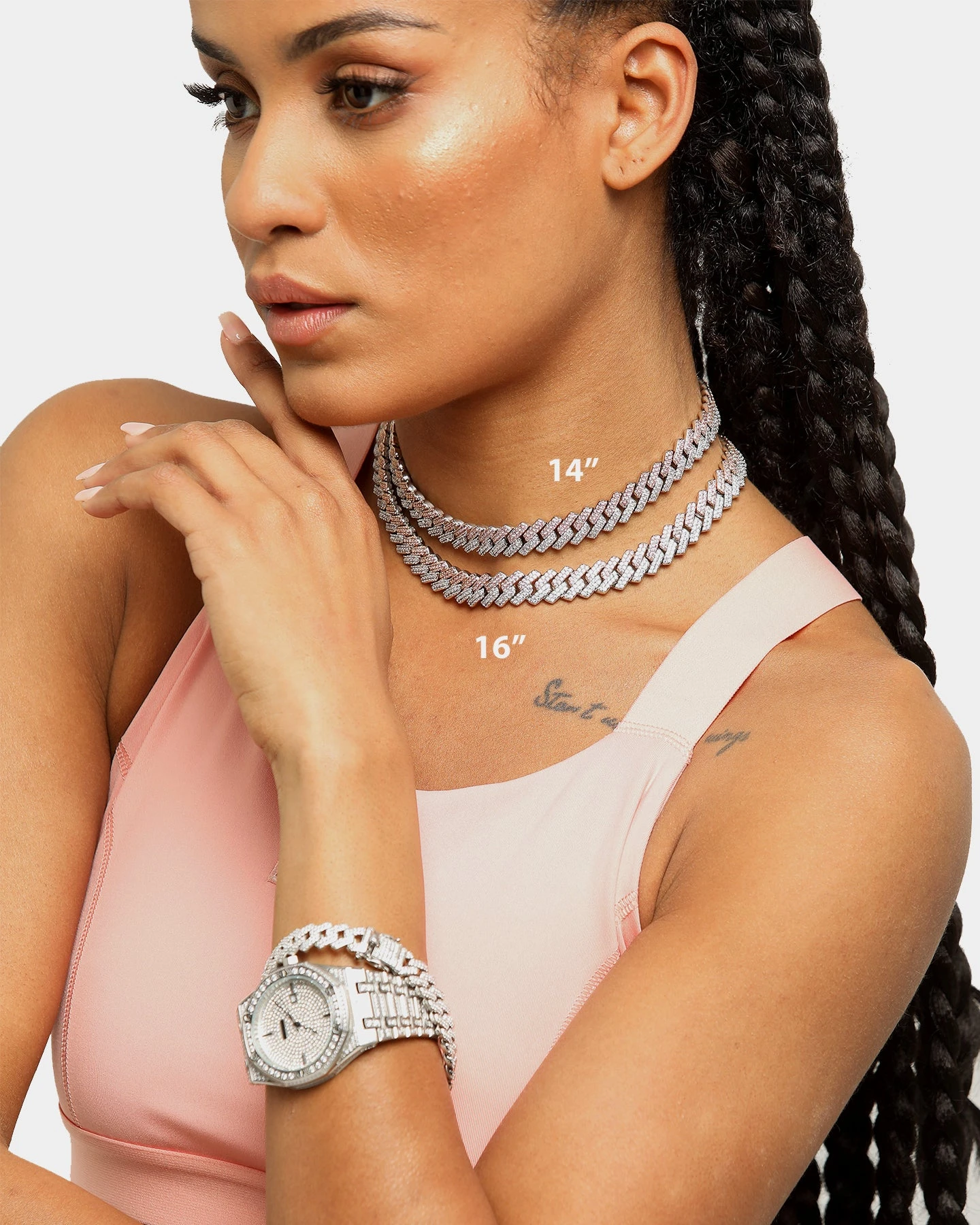Raising Hell Women's Interlink 16" Choker Necklace Pink/Iced White Gold 6 Raising Hell Women's Interlink 16" Choker Necklace Pink/Iced White Gold - Image 4