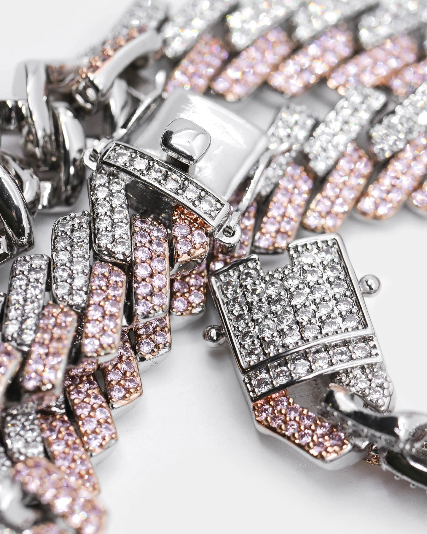 Raising Hell Women's Interlink 16" Choker Necklace Pink/Iced White Gold 8 Raising Hell Women's Interlink 16" Choker Necklace Pink/Iced White Gold - Image 6