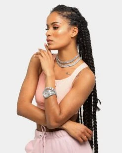 Raising Hell Women's Interlink 16" Choker Necklace Pink/Iced White Gold 21 Raising Hell Women's Interlink 16" Choker Necklace Pink/Iced White Gold -Fashion Clothing Store 4454569279500 default 00110