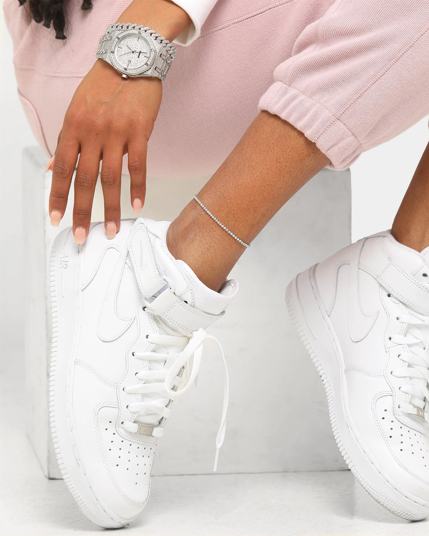 Raising Hell Women's 9" Micro Tennis Anklet White Gold 3 Raising Hell Women's 9" Micro Tennis Anklet White Gold