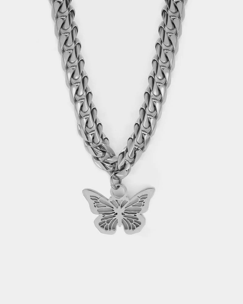 Raising Hell Women's 14" Cuban Butterfly Choker White Gold 6 Raising Hell Women's 14" Cuban Butterfly Choker White Gold - Image 4