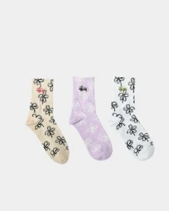 Stussy Women's Flower Socks 3 Pack Multi-Coloured